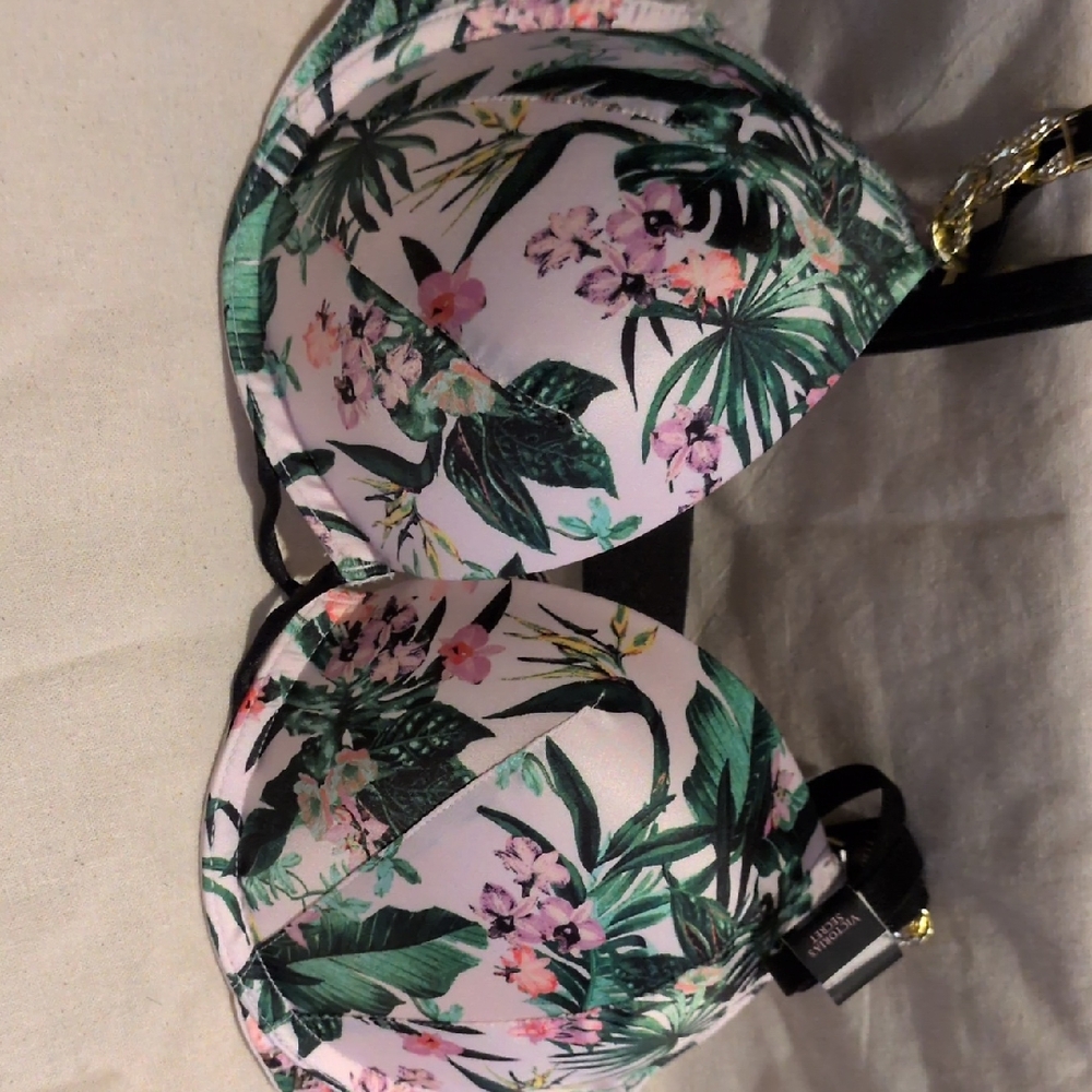 Victoria's Secret 32D Very Sexy Bombshell Tropical Floral Bra - Pink and Green